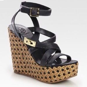 Tory Burch Navy Blue Wedge Platform Sandal